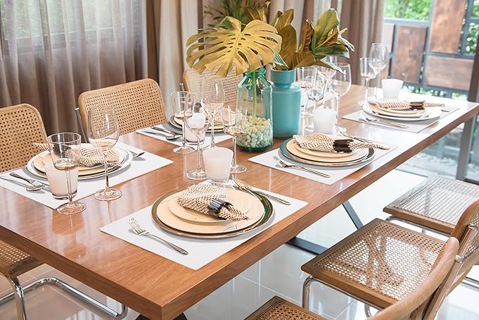 homing Faux Leather Heat Resistant Placemats 8 Packs, Waterproof Wipeable Dining PU Place Mats for Indoor & Outdoor, Easy to Clean, White