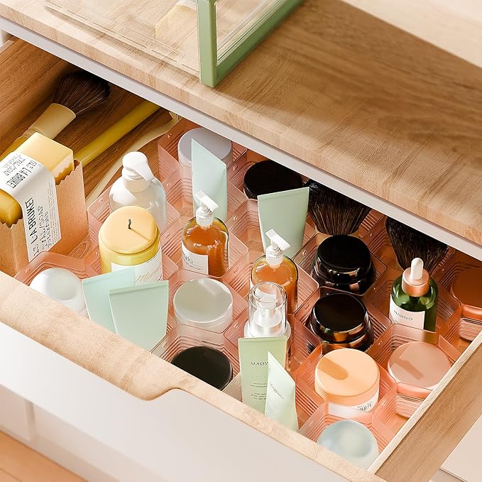 Honeycomb Separator Adjustable Drawer Organizer Divider for Underwear Belt-Scarf Socks Organizer (Pink(4pcs))