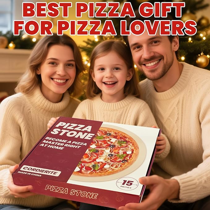 GOOD GAIN Pizza Stone for Oven Grill - Cordierite Baking Stone for Bread, Pies | 15'' Round Oven Stones for Cooking | Indoor,Outdoor | Durable, Heat Shock Resistant (White)