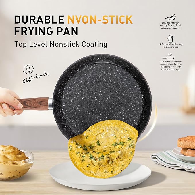 DishDelight 17 Piece Pots and Pans Set Non Stick, Nonstick Induction Granite Kitchen Cookware Set, Non Toxic Cookware Set with Frying Pans and Saucepan, Cooking Sets Pots and Pans, Black