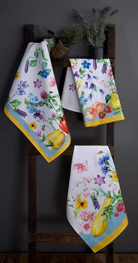 Maison d' Hermine Kitchen Towels Set of 3 100% Cotton 27.50" x 20" Reusable Cloth Tea Dish Towels Absorbent with Hanging Loop for Kitchen, Home, Dining, Cocktail Parties Spring/Summer (Giverny)