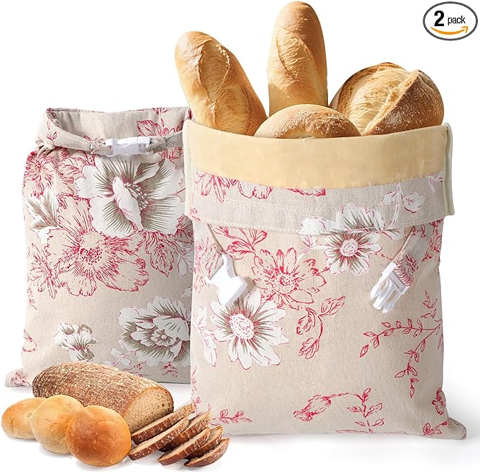 Reusable Beeswax Bread Bags(2 Pack), Beeswax Bags for Sourdough/Homemade Bread, Natural Cotton Bees Wax Bag, Fresh and Refrigerable, New Upgrade Food Storage Bag, Large Capacity and Portable
