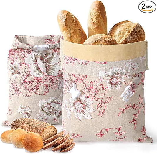 Reusable Beeswax Bread Bags(2 Pack), Beeswax Bags for Sourdough/Homemade Bread, Natural Cotton Bees Wax Bag, Fresh and Refrigerable, New Upgrade Food Storage Bag, Large Capacity and Portable