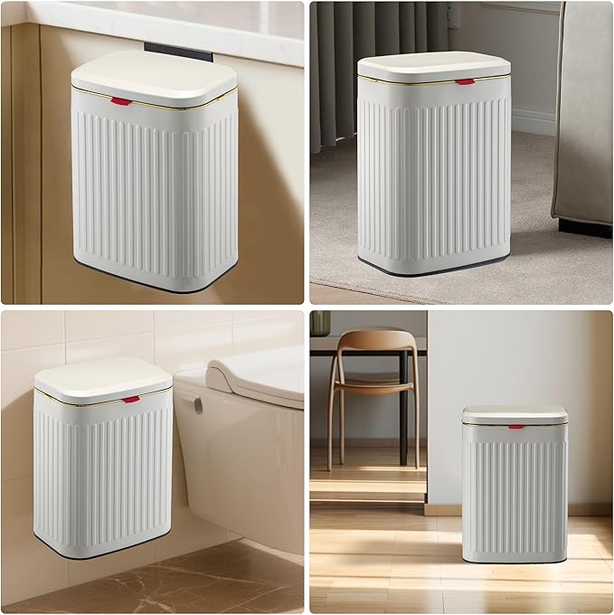 2.11Gallon 8L Carbon Steel Trash Can Door Compost Bin Wall Mounted 2 Ways Sliding Lid Compost Bin Countertop Kitchen Hanging Cabinet Door Trash Bin Metal Garbage Bin Cubo de Basura Ivory