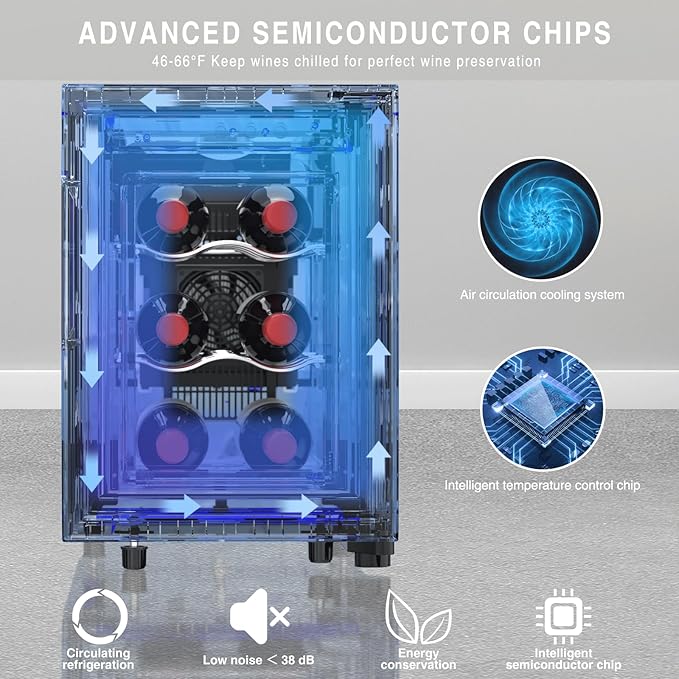 6 Bottles Wine Fridge, Thermoelectric Countertop Wine Cooler Refrigerator, 46-66℉ Digital Temperature Control &Energy Efficient Cooling, 38dB Quiet Mini Fridge for Home, Apartment or Office