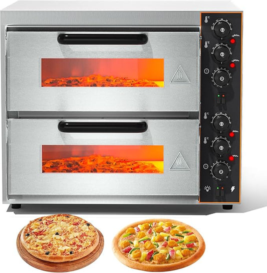 ZXMT Commercial Pizza Oven Double-Layer Electric Pizza Oven 16" with pizza stone Multipurpose Toaster Bake Broiler 40L Capacity for Restaurant Home use,110V/3000W