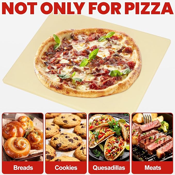 GOOD GAIN Pizza Stone for Oven Grill - Cordierite Baking Stone for Bread, Pies | 16'' x 14'' Rectangular Oven Stones for Cooking | Indoor,Outdoor | Durable, Heat Shock Resistant (Beige)