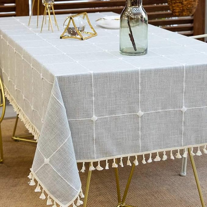 Deep Dream Tablecloths, Embroidered Waterproof Table Cloth Cotton Linen Wrinkle Free Anti-Fading Table Cover Decoration for Kitchen Dinning Party Christmas, 55 x 86 Inch - Gray