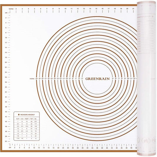 Silicone Pastry Mat Extra Thick Large Non Stick Baking Supplies Kitchen Counter Cooking Rolling Dough Sheet Pie Crust Sourdough Bread Oven Liner with Measurement (XXL-24''(W)*32''(L), 3#Gold)