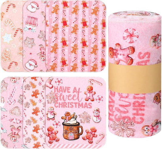 36 Pack Reusable Cleaning Cloths Washable Cotton Kitchen Dish Towels for Home Christmas Party Supplies Bulk, 9.84x11.81in (Pink Gingerbread)