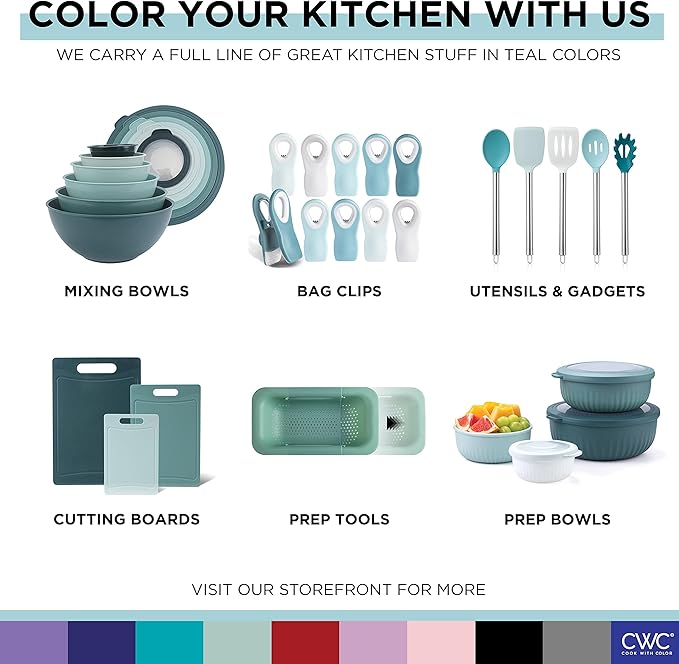 COOK WITH COLOR Prep Bowls with Lids- Wide and Deep Nesting Plastic Small Mixing Bowl Set with Lids, 12 Piece Set - Deep Bowls, Teal