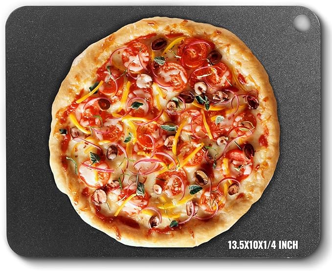VEVOR Pizza Steel, 13.5" x 10" x 1/4" Pizza Steel Plate for Oven, Pre-Seasoned Carbon Steel Pizza Baking Stone with 20X Higher Conductivity, Heavy Duty Pizza Pan for Outdoor Grill, Indoor Oven