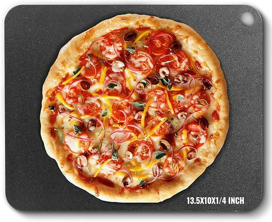 VEVOR Pizza Steel, 13.5" x 10" x 1/4" Pizza Steel Plate for Oven, Pre-Seasoned Carbon Steel Pizza Baking Stone with 20X Higher Conductivity, Heavy Duty Pizza Pan for Outdoor Grill, Indoor Oven
