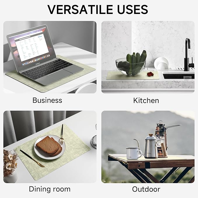 Faux Leather Vinyl Placemats Set of 4 Wipeable Heat Resistant Place Mats 100% Washable - Waterproof - Anti Slip Reversible Table Mats for Kitchen/Dining/Party, 12" x 16.5", Grass Green & Black