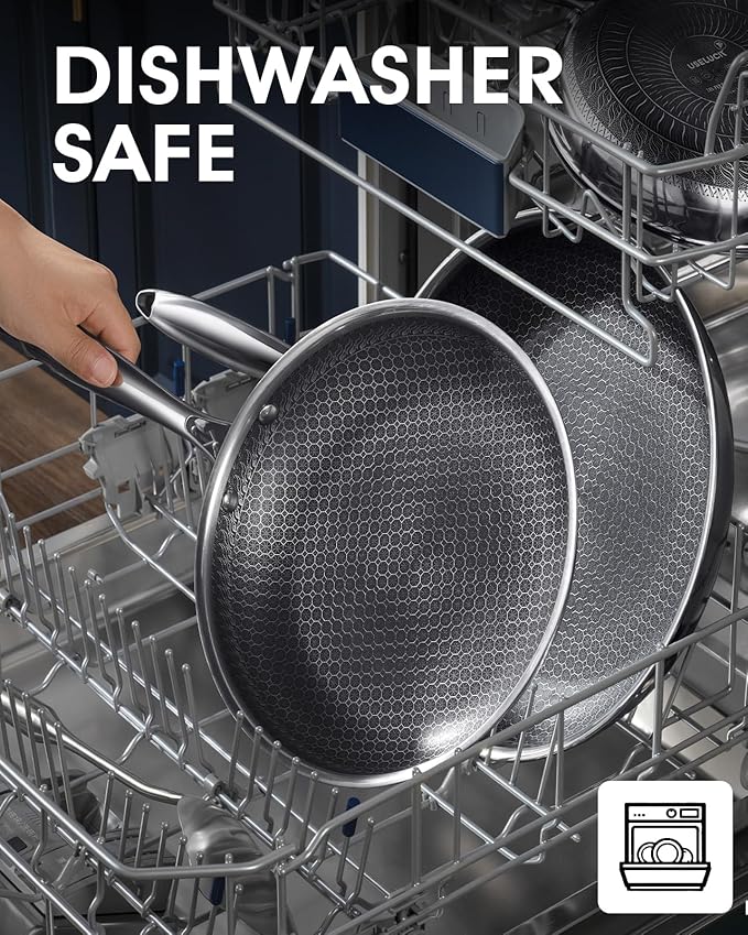 Nonstick Frying Pans with Lid,8/10/12 inch Stainless Steel Skillet Set with Honeycomb Surface, Induction Compatible, Oven & Dishwasher Safe, PFAS-Free Cookware Sets (Stainless Steel, Frying Pan 6PCS)