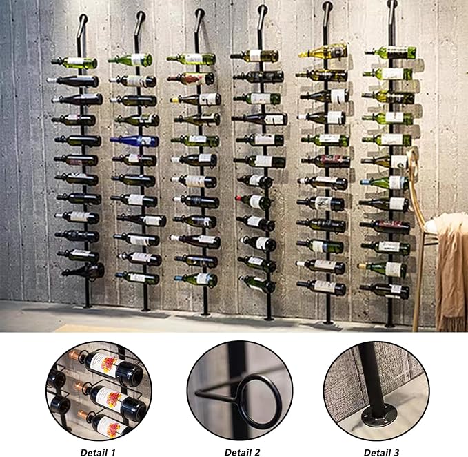 Wine Rack Wall Mounted, 72.8in High Metal Wine Bottle Holder for 12 Bottles, Kitchen Organization and Wine Storage for Commercial Restaurants Pantry Bar Wine Cellar (Gold, Four rows-48 Bottles)