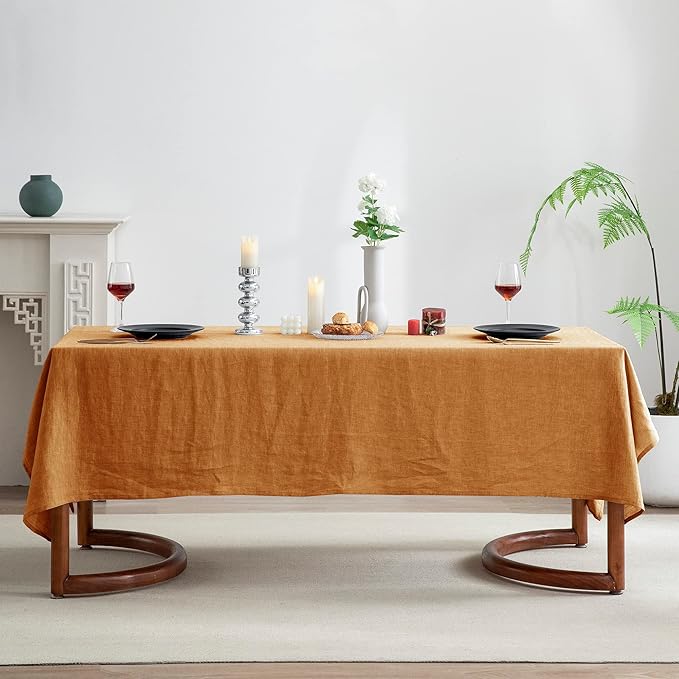 EVERLY 100% Pure Linen Rectangle Tablecloths 60x108Inches for Dining,Buffet Parties,Picnic,Events,Weddings and Restaurants,Decorative Halloween,Thanksgiving Machine Washable Tablecloths-Caramel