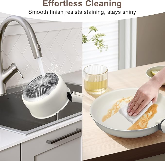 FAB&DELUXE Nonstick Cookware Set,13 Pcs Nonstick Pots and Pans with Lids, Aluminum Induction Cooking Set with Detachable Handle, Oven Safe, Non Toxic Healthy Kitchen Cookware Sets, PFAS and PFOA Free