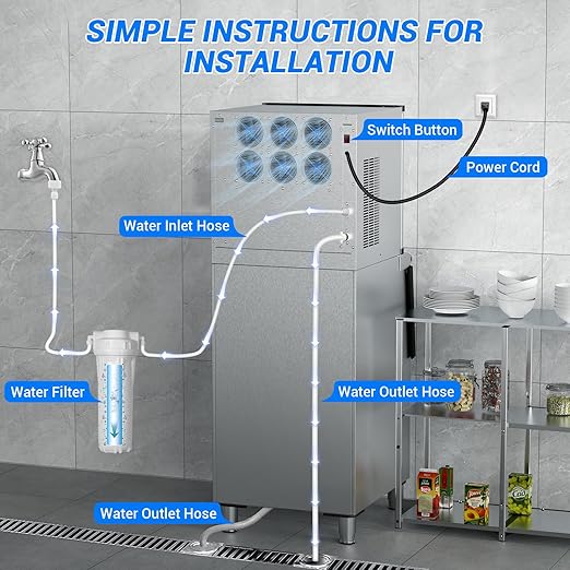 Commercial Ice Maker Machine 650LBS/24H with 350LBS Ice Storage Bin – 182 Cubes per Cycle in 6-15 Mins, Stainless Steel Industrial Ice Machine for Restaurants, Bars, Cafes & Business Use