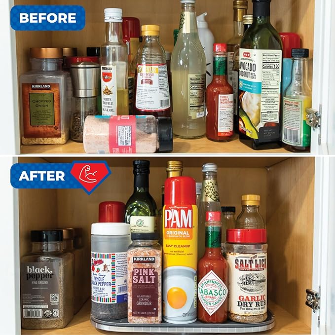 Mighty Susan Sidekick Steel-Reinforced Rotating Cabinet Organizer - Rectangular Turntable for Tall Bottles & Bulk Storage - Holds Up to 30 lbs with Non-Slip Mat - Perfect for Kitchen and Pantry