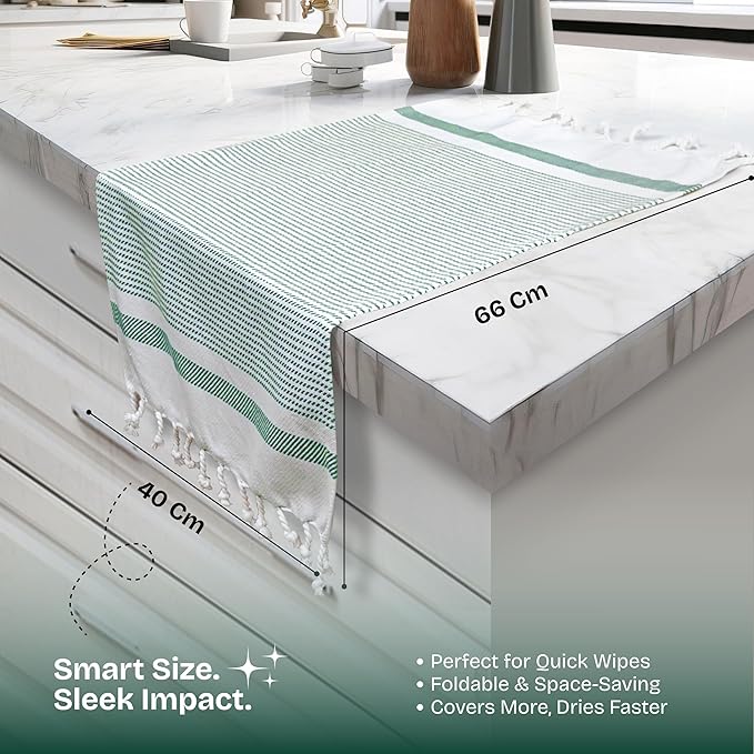 Turquiose Green Turkish Kitchen Towels 16"x26", 5 Pack, 100% Cotton, Ultra Absorbent, Soft, Fast Dry, Machine Washable, Dish Towel with Tassels for Drying Dishes, Cleaning, Wiping