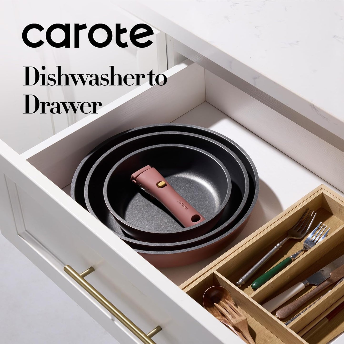 CAROTE 4pcs Non Stick Frying Pans, 8"+10"+12” Frying Pan Egg Pan Omelet Pans with Detachable Handle, Nonstick Cookware, PFOA Free, Induction Compatible & Oven Safe, Dishwasher Safe, Red