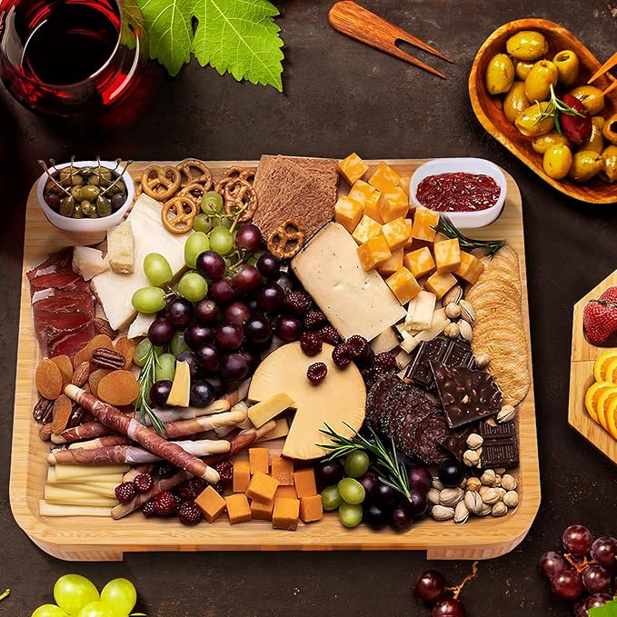 Large Charcuterie Cheese Board and Knife Set, 3 Drawers Kitchen Charcuterie Platter & Large Serving Tray - House Warming, Anniversary Wedding Gifts for Couple, Bridal Shower Gift for Women