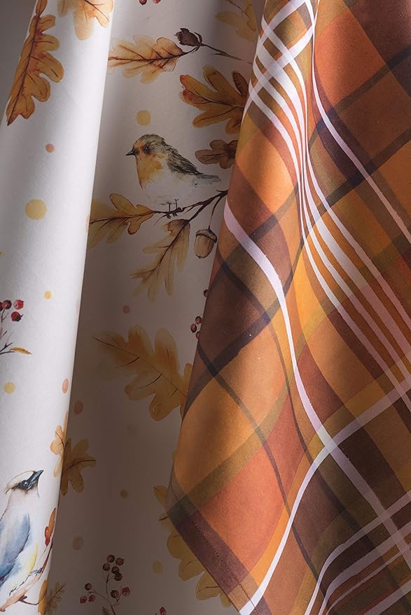 Maison d' Hermine Kitchen Towels Set of 3 100% Cotton 20" x 27.5" Reusable Cloth Tea Dish Towels Absorbent with Hanging Loop for Kitchen Dining Thanksgiving Christmas Decorations (Oak Leaves)