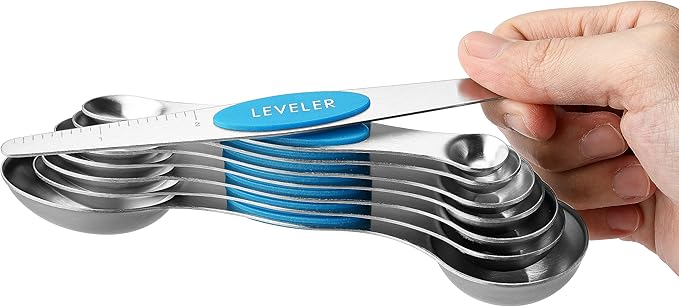Spring Chef Stainless Steel Magnetic Measuring Spoons Set of 8 with Leveler, Nesting Teaspoon & Tablespoon Measuring Spoons for Dry and Liquid Ingredients, Kitchen Gadgets for Baking & Cooking - Teal