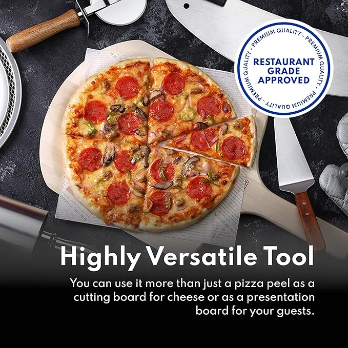 New Star Foodservice 50325 Restaurant-Grade Wooden Pizza Peel, 16" L x 14" W Plate, with 26" L Wooden Handle, 42" Overall Length