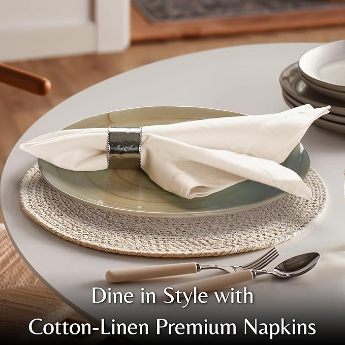 Ramanta Home Natural Coth Dinner Napkin Set of 12 Premium Cotton 18X18 Inch Linen Flax Soft & Durable Washable Ideal for Everyday Use Parties Thanksgiving Christmas Halloween