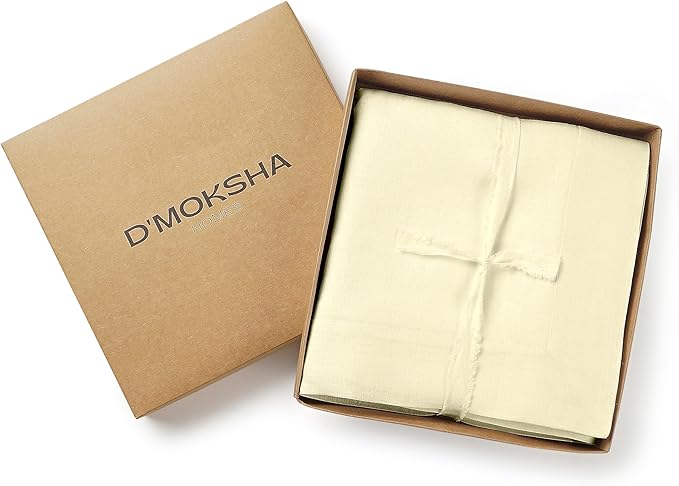 D'Moksha Homes Linen Cream Tablecloth 60 x 132 Inch - 100% Pure Linen Rectangular Tablecloth - Machine Washable Table Cloth for Summer, Fall and Halloween