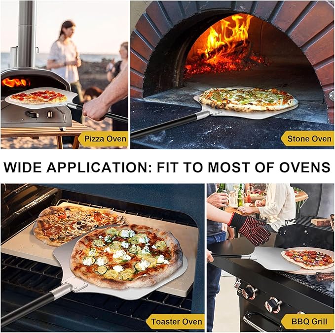 Pizza Peel Aluminum Pizzas Spatula (12 Inch), Joyfair Long Handle Metal Pizza Paddle with Cutter Rocker Pizza Oven Accessories Turning Tool Kit, Commercial Grade (Extent length 38.5’’ to 49’’)