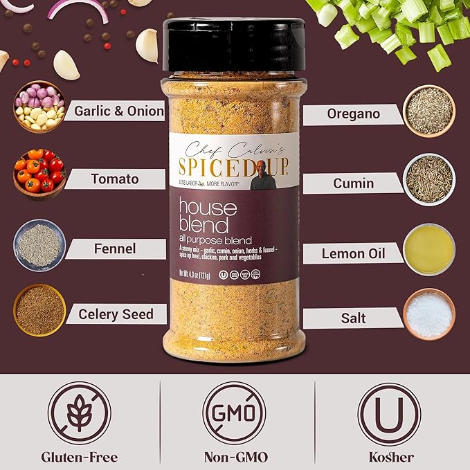 3 Pcs Spiced Up House Blend All Purpose Seasoning for Grilling & Cooking, Mix Spices for Roasting Chicken & Ribs | Bold, Smoky & Savory Flavor - Kosher, Non-GMO, Vegan, Gluten-Free Rub for Daily Use, 4.3 Oz