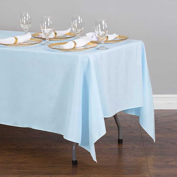 LTC LINENS 5 Pack Baby Blue Rectangular Tablecloths 70 x 120 Inches for 6 or 8 Feet Rectangle Banquet Tables with Half-Drop - Stain and Wrinkle Resistant Polyester Table Covers for Party, Wedding