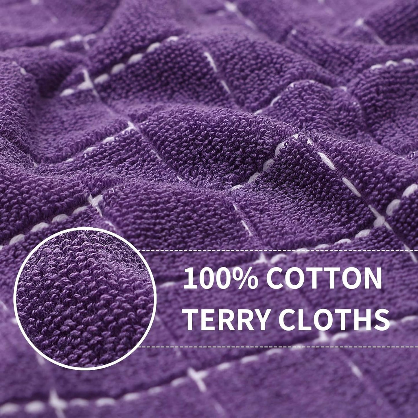 Homaxy 100% Cotton Terry Kitchen Towels(Purple, 13 x 28 inches), Checkered Designed, Soft and Super Absorbent Dish Towels, 12 Pack