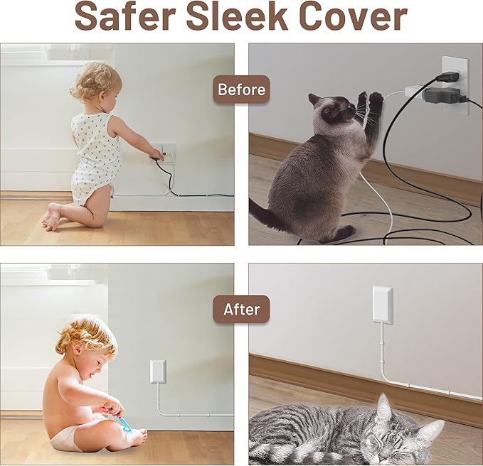 5FT Flat Extension Cord Ultra Thin Outlet Concealer with Cord Concealer Kit,Flat Outlet Extender with 3 Outlet Power Strip,Universal Size Flat Plug Power Strip for Home,ETL Listed,White