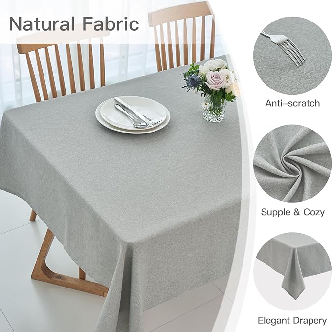 maxmill Linen Textured Rectangular Tablecloth Water Resistant Wrinkle Free Spillproof Stain Proof Table Cloth for Dining Room Decoration Banquet Party Wedding Holiday Dinner, 60 x 84 Inch Light Grey