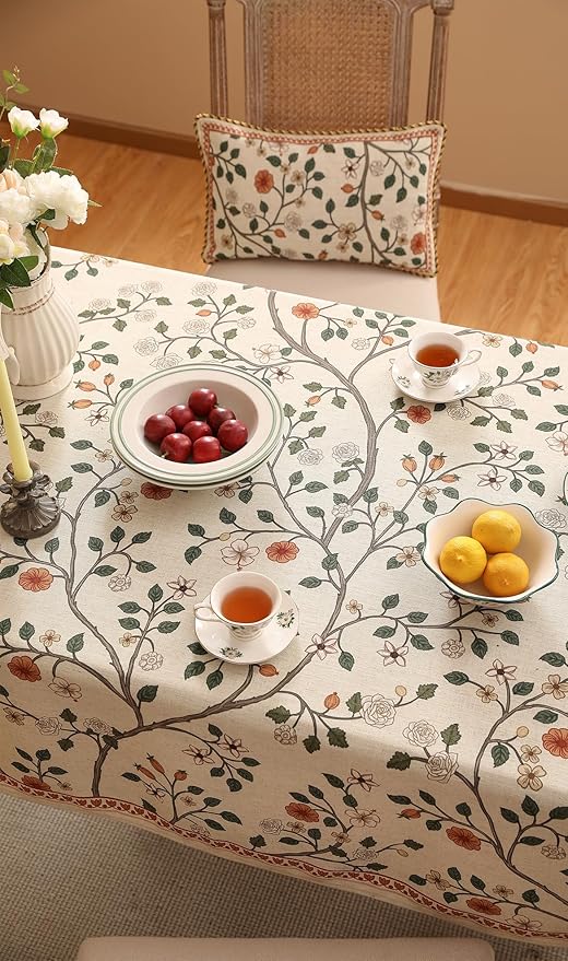 French Tablecloth for Rectangular Tables,Linen Table Cloth with Colorful Floral Pattern,Heavy Durable Table Cover for Dining Thanksgiving Kitchen Decor Party Banquet Christmas,63"*110"
