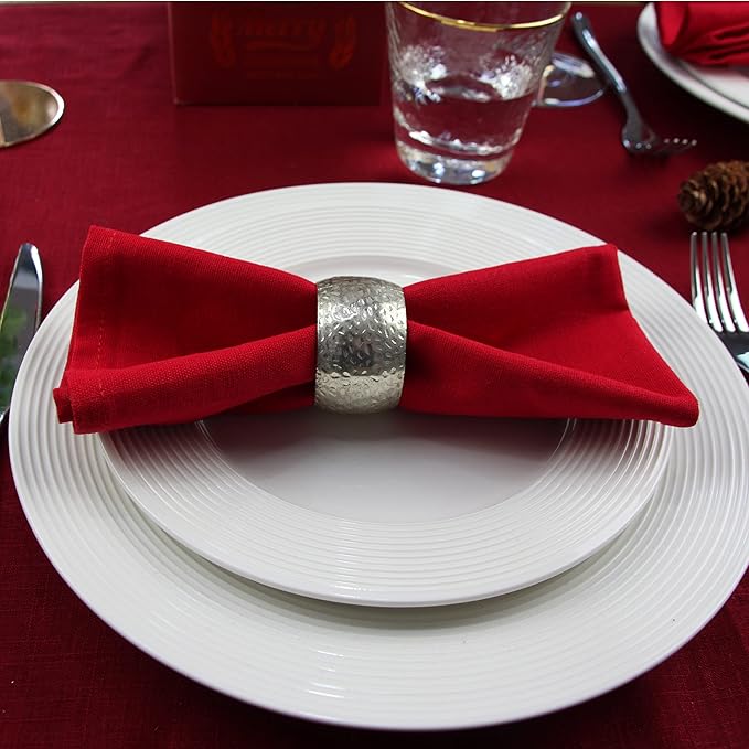 Solid Color Linen Cotton Thin Dinner Cloth Napkins - Set of 12 (40 x 40 cm) - for Xmas Thanksgiving Fall Use (Red)