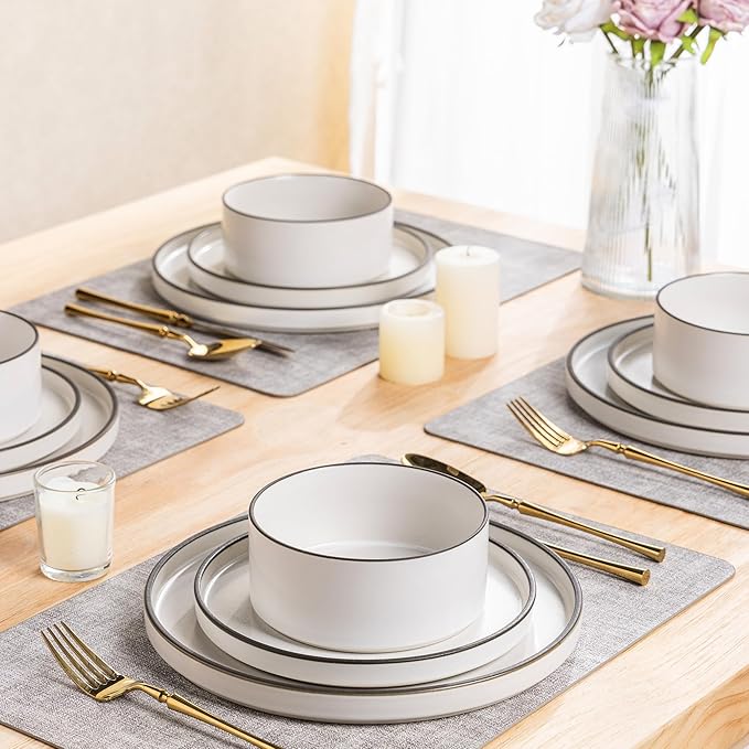 LERATIO Ceramic Dinnerware Sets for 4, High Edge Stoneware Plates and Bowls Set, Chip and Crack Resistant | Oven & Dishwasher & Microwave Safe Dishes Set, Service for 4