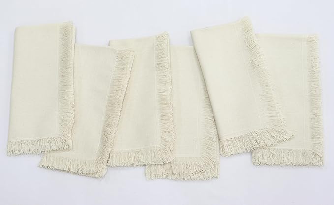 PurpleEssences Cloth Napkins with Fringes, 100% Cotton Christmas Holiday Winter Table Decor, Set of 6 18x18 Inch Reusable Dinner Napkins for Parties and Weddings - Royal Linen