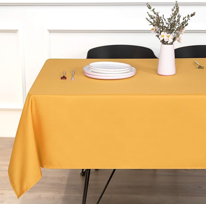 sancua Rectangle Tablecloth - 70 x 108 Inch - Stain and Wrinkle Resistant Washable Polyester Table Cloth, Decorative Fabric Table Cover for Dining Tables, Buffet Parties and Camping, Gold