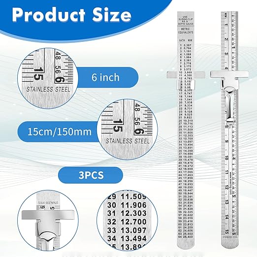 6 Pcs Pocket Ruler with Detachable Clips, Precision Pocket Ruler, Metric Ruler, Stainless Steel Scale Machinist Ruler, Imperial Metric Scale Ruler for School Office Architect Engineer（6 Inch 15 cm）