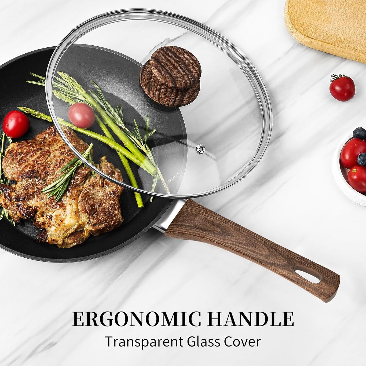 Innerwell Frying Pan Set With Lids - Non Stick Frying Pans Set 3 Pcs, Nonstick Skillet Pans Set Egg Omelette Pan W/Lid, PFOA Free, Induction Non Toxic Cooking Black Pan Set