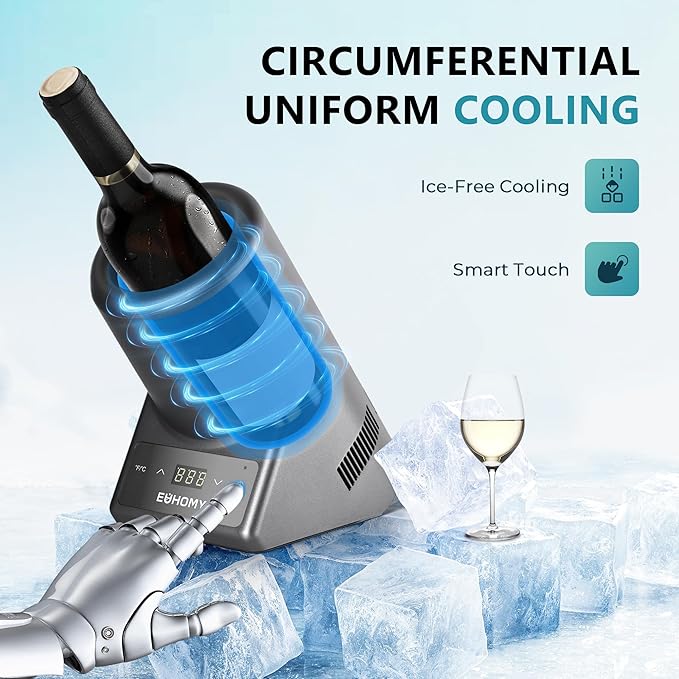 EUHOMY Wine Chiller Electric, Portable Wine Bottle Chiller for 750ml Wine & Champagne, Single Bottle Wine Cooler on Patio, Keep Cold Up to 1 Day - Extra Surprise for Wine Lovers