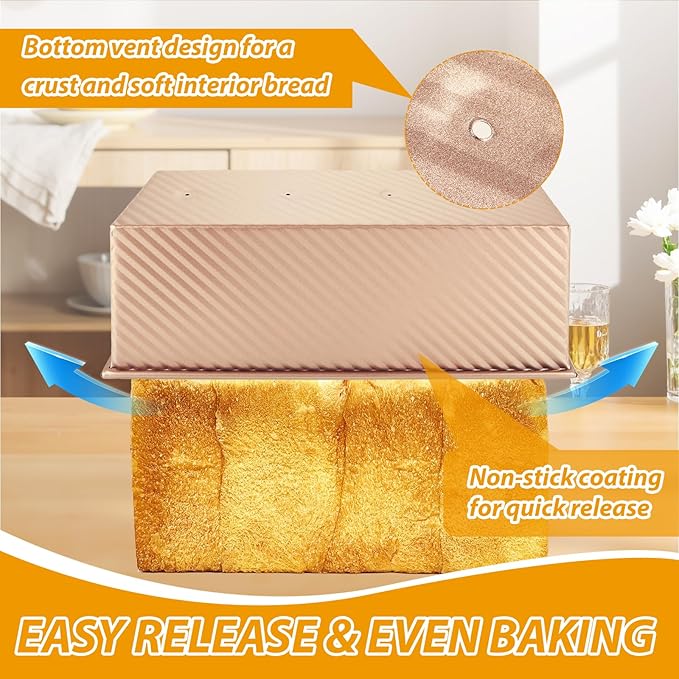 Pullman Loaf Pan with Lid 13x4 Bread Pans for Homemade Bread Sandwich Bread Loaf Pan Banana Bread Pan Nonstick Sourdough Bread Baking Pan Metal Bread Pan Extra Large Loaf Pans Tin for Meatloaf