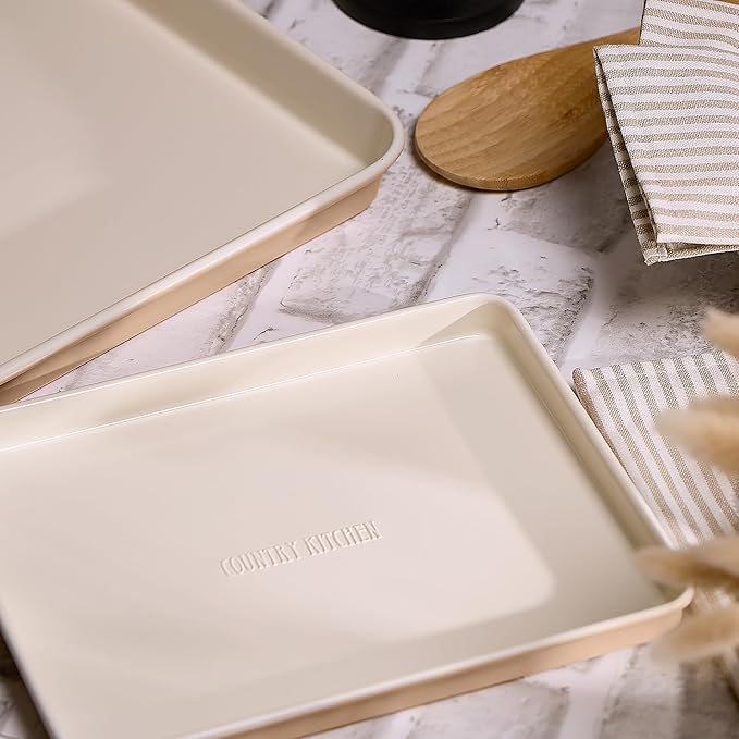 Country Kitchen Nonstick Stackable Bakeware Set - Deluxe Heavy Duty, Durable, Easy Release Baking Set, Taupe, 13 Pcs with Handles