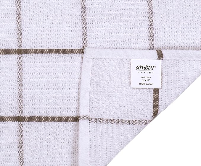 AMOUR INFINI Dish Cloths for Washing Dishes Set of 8 - Highly Absorbent, Super Soft Kitchen Dishcloths - Reusable Quick Dry Dish Rags for Cleaning & Drying Kitchen Linens (12x12 Inch - Brown)