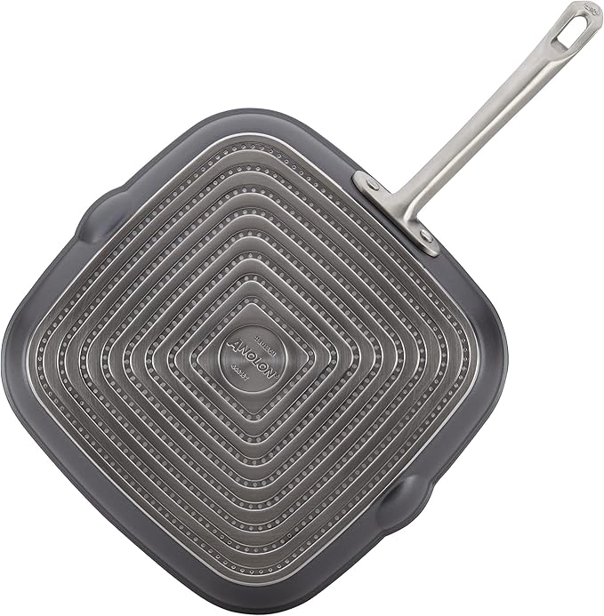 Anolon Accolade Forged Hard Anodized Nonstick Square Grill Pan/Griddle with Spouts, 11 Inch - Moonstone Gray